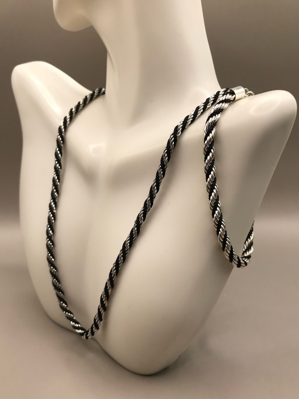 Trifari Black and Silver Twisted Rope Necklace & Bracelet - Picture 2 of 8